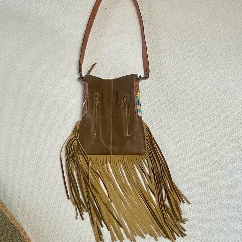 American Darling Cow Print Hair Fringe Western Purse Crossbody Messenger Bag - Picture 5 of 13